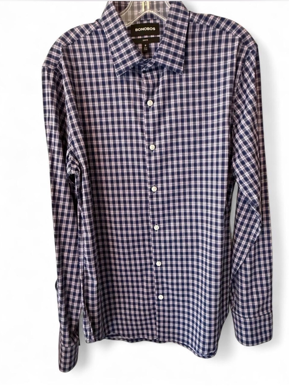 Bonobos Purple, Lavender, and White Plaid Long-Sleeve Slim Fit Button-Down Shirt